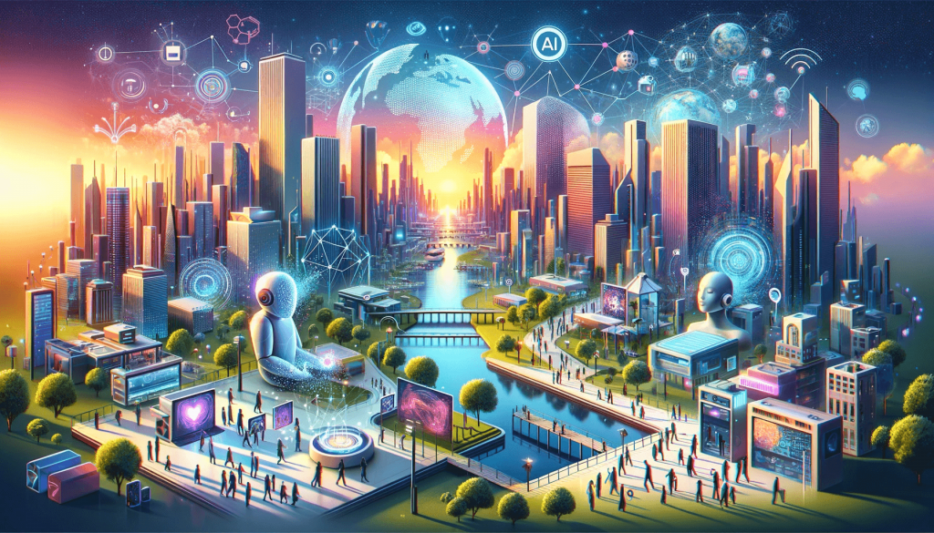 futuristic cityscape representing the impact of openai gpts store on various industries.